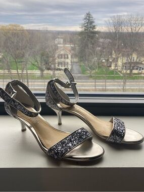 Gianni Bini Silver Glitter Ankle-Strap Heels
